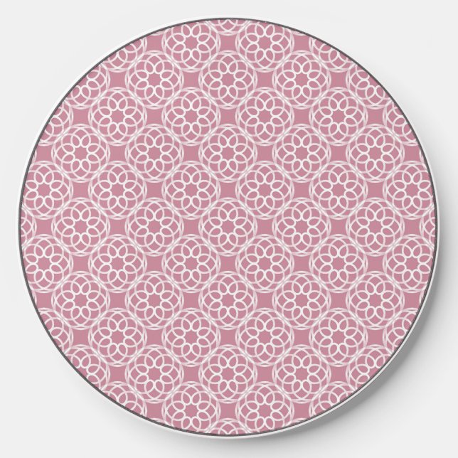 Pink White Geometric Seamless Pattern Wireless Charger (Front)