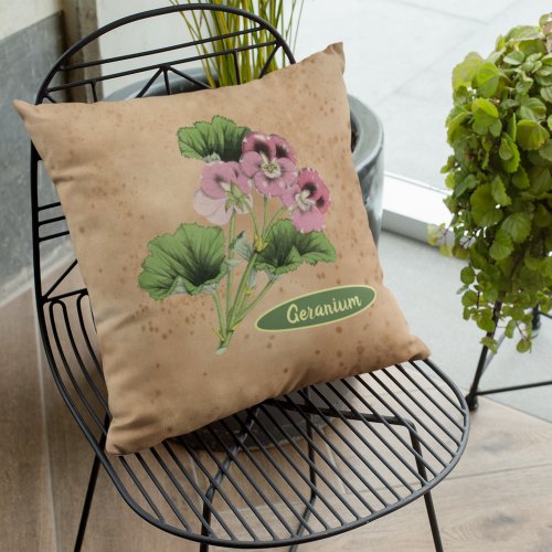 Pink White Geranium Flower Spotted Brown Paper Outdoor Pillow
