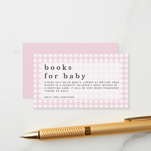 Pink White Gingham Books for Baby Enclosure Card