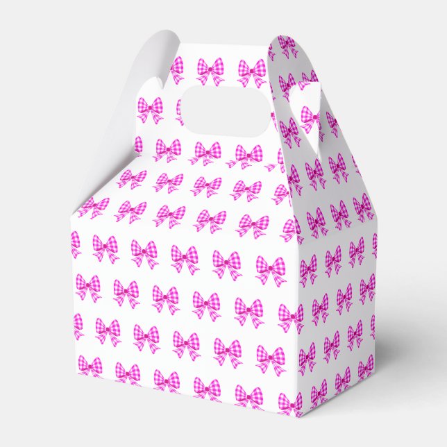 Pink-white gingham bow pattern favor boxes (Front Side)