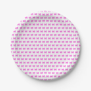 Pink-white gingham bow pattern paper plates