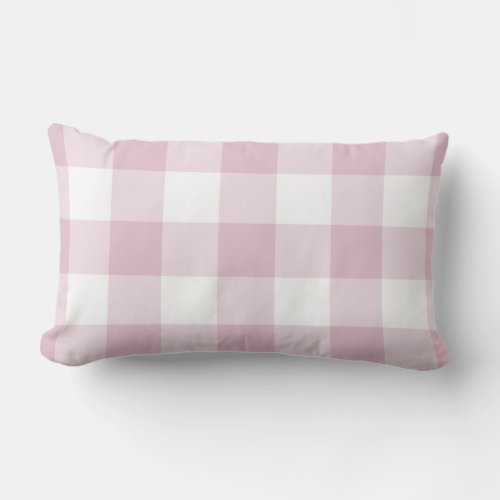 Pink White Gingham Check Pattern Lumbar Pillow
