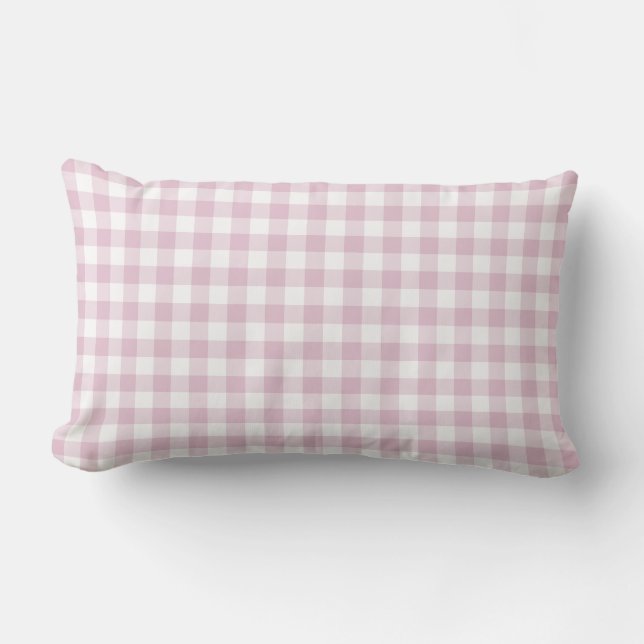 Pink White Gingham Check Pattern Lumbar Pillow (Front)