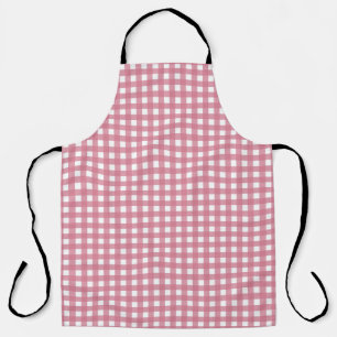 Pink White Gingham Check Plaid Apron