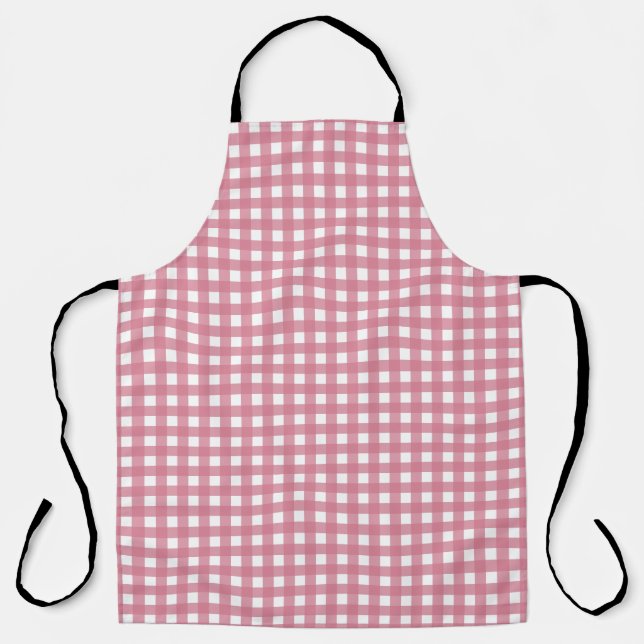 Pink White Gingham Check Plaid Apron (Front)