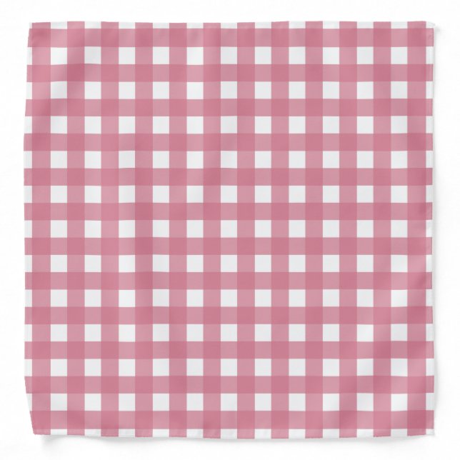Pink White Gingham Check Plaid Bandana (Front)