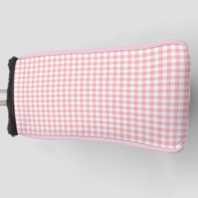 Pink White Gingham Check Plaid Golf Head Cover (Front)