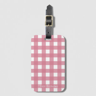 Pink White Gingham Check Plaid Luggage Tag
