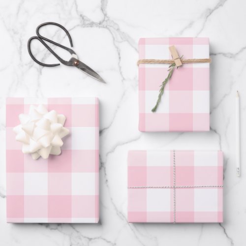 Pink White Gingham Check Plaid Wrapping Paper Sheets