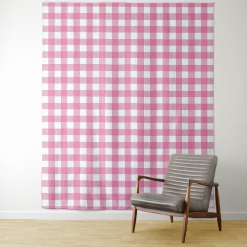 Pink  White Gingham Check Tapestry