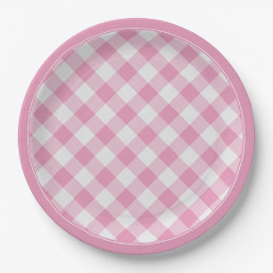 Pink/White Gingham Checks Pattern Simple Plaid Paper Plates