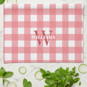 Pink White Gingham Name & Initial Kitchen Towel