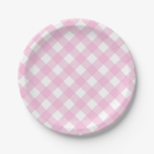 Pink & White Gingham Plaid Paper Plates