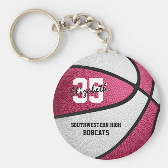pink white girl's basketball gifts w team name keychain