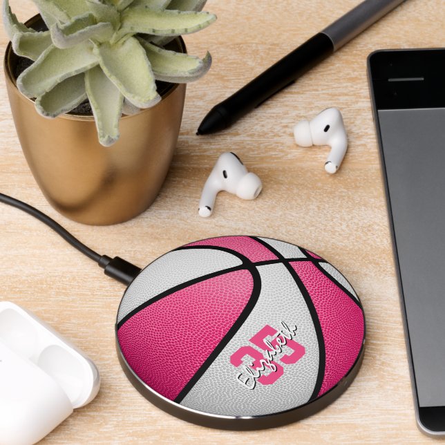 pink white girls basketball tech accessories wireless charger  (Desk 2)