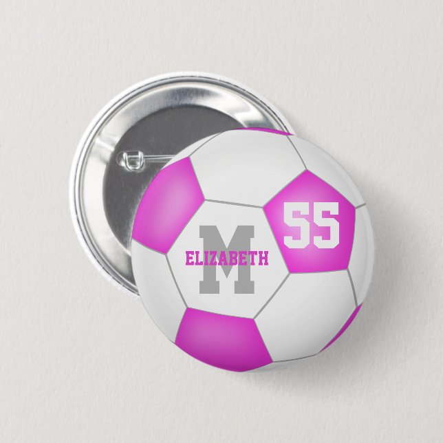 pink white girls soccer personalized button (Front & Back)