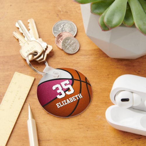 pink white girls sports realistic basketball keychain