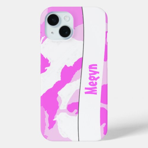 Pink White Girly Camouflage Pattern Custom iPhone 15 Case