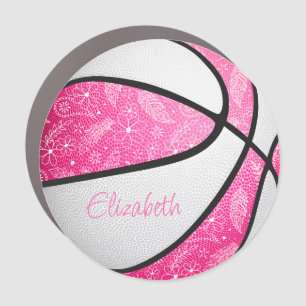 pink white girly floral doodles pattern basketball car magnet
