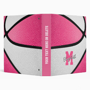 pink white girly monogrammed basketball 3 ring binder