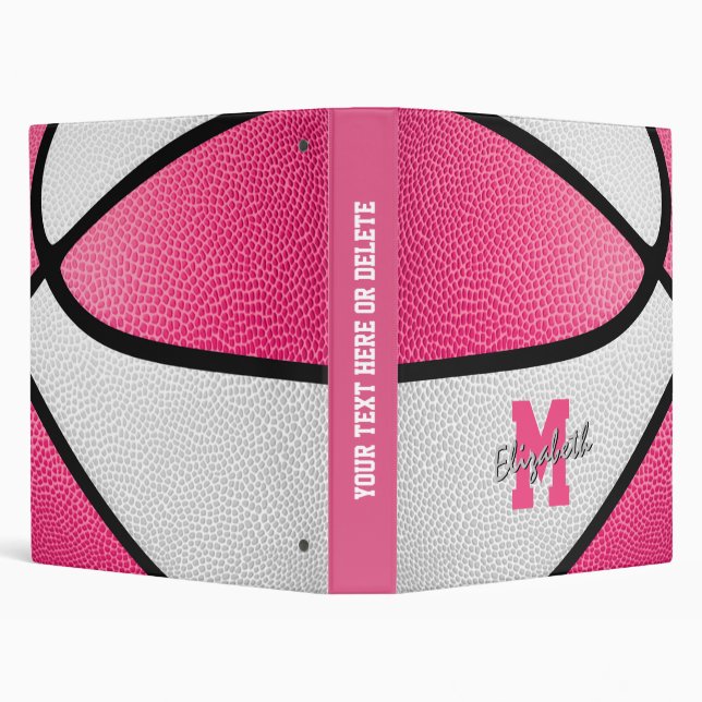 pink white girly monogrammed basketball 3 ring binder (Background)