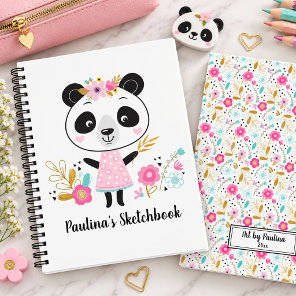 Pink White Girly Panda Artist Sketchbook Notebook