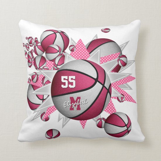 pink white girly sports decor basketball blowout throw pillow