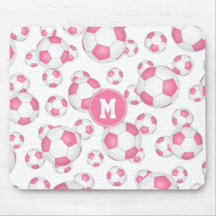 pink white girly sports soccer balls pattern mouse pad