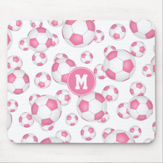 pink white girly sports soccer balls pattern mouse pad
