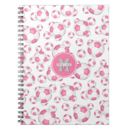 pink white girly sports soccer balls pattern  notebook