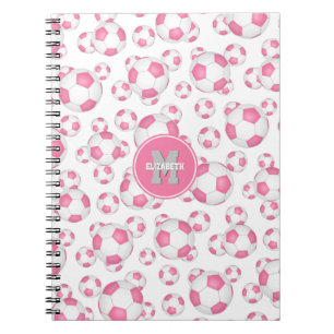 pink white girly sports soccer balls pattern notebook