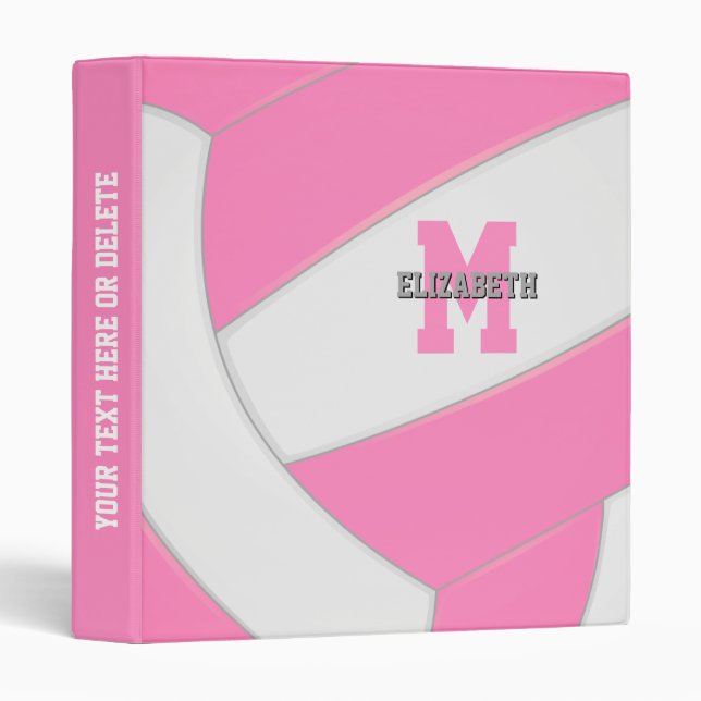 pink white girly team sports volleyball 3 ring binder (Front/Spine)
