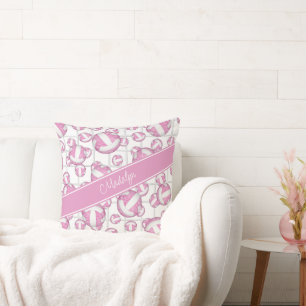Pink white girly volleyballs pattern net accent throw pillow