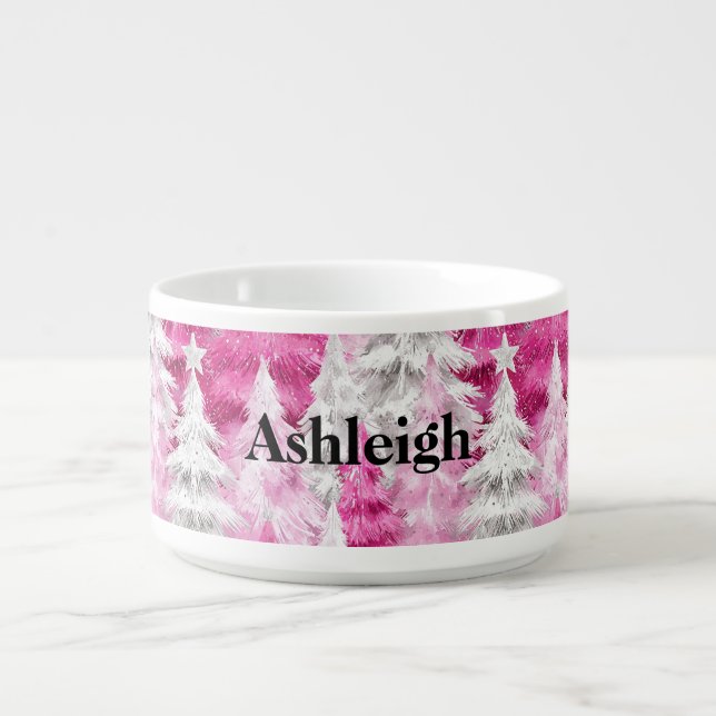 Pink White Glam Christmas Trees Bowl (Center)