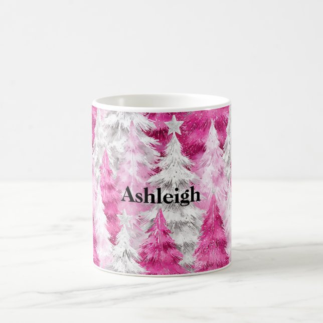 Pink White Glam Christmas Trees Coffee Mug (Center)
