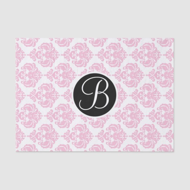 Pink & White Glam Damask Monogram Letter Initial Tissue Paper (Front)