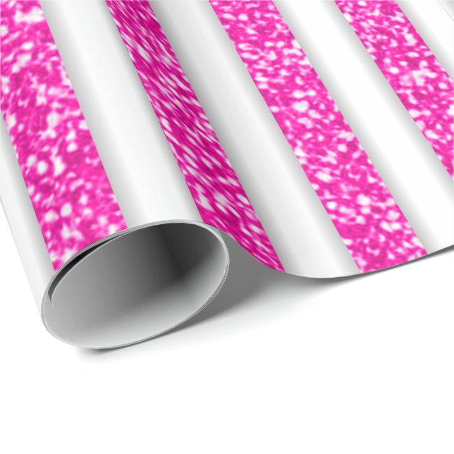 Pink White Glitter Christmas Wrapping Paper (Roll Corner)