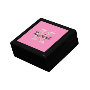 Pink White Glitter letter K Gift Box