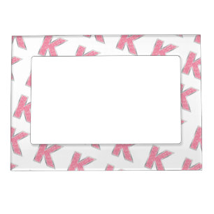 Pink White Glitter letter K Magnetic Frame