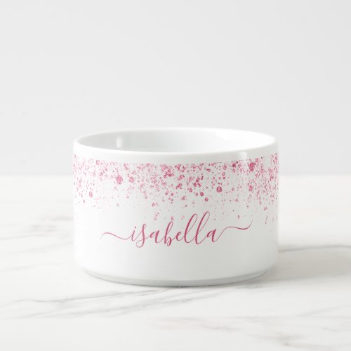 Pink White glitter name script Bowl