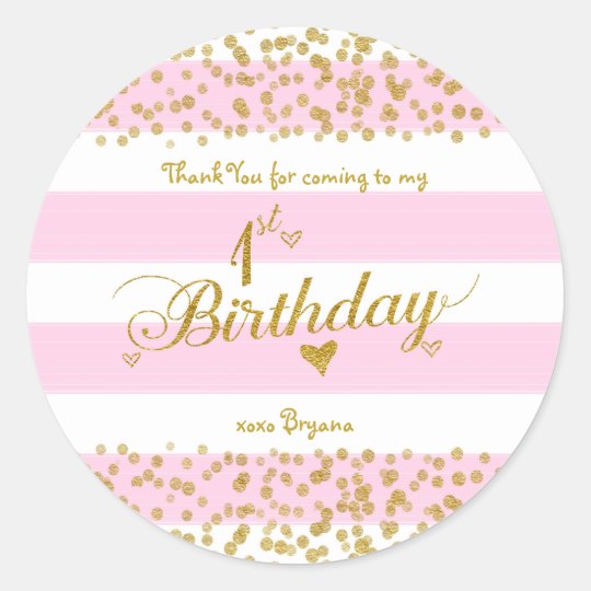 Pink White Gold 1st Birthday Party Girl Stickers Zazzle Com