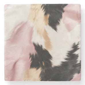 Pink White Gold Black Cowhide Animal Stone Coaster