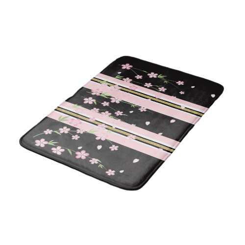 Pink & White Gold Black Stripe Bathmat Floral
