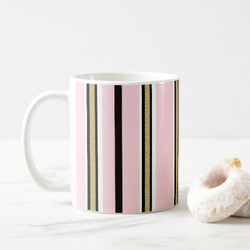Pink & White Gold Black Stripe Mug