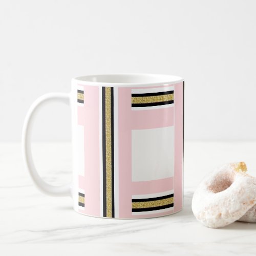 Pink & White Gold Black Stripe Mug