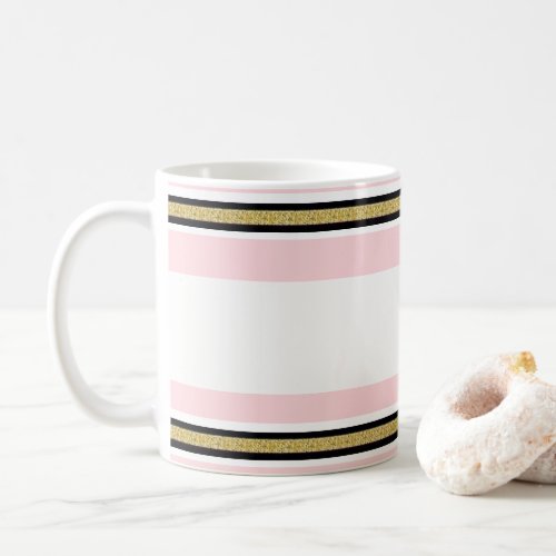 Pink & White Gold Black Stripe Mug