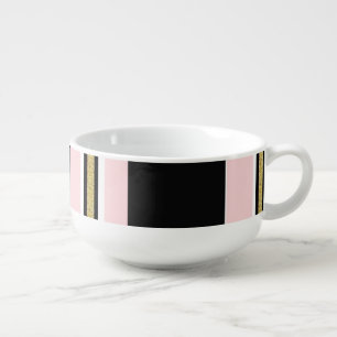 Pink & White Gold Black Stripe Soup Mug