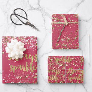 Pink White Gold Confetti Sparkle Wrapping Paper Sheets