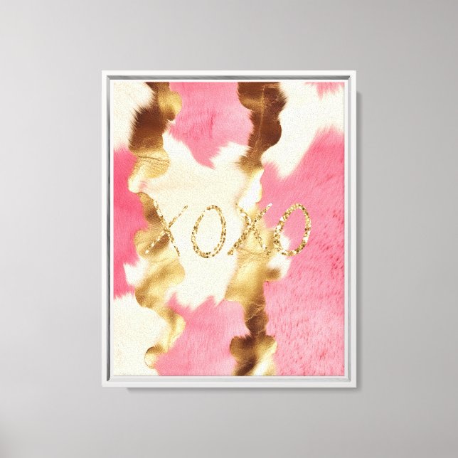 Pink White Gold Glam Cowhide Glitter XOXO Canvas Print (Front)