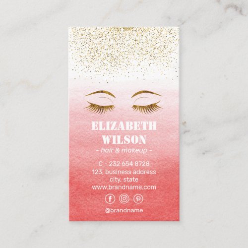 Pink White Gold Glitter Eyelashes Makeup Artist Business Card